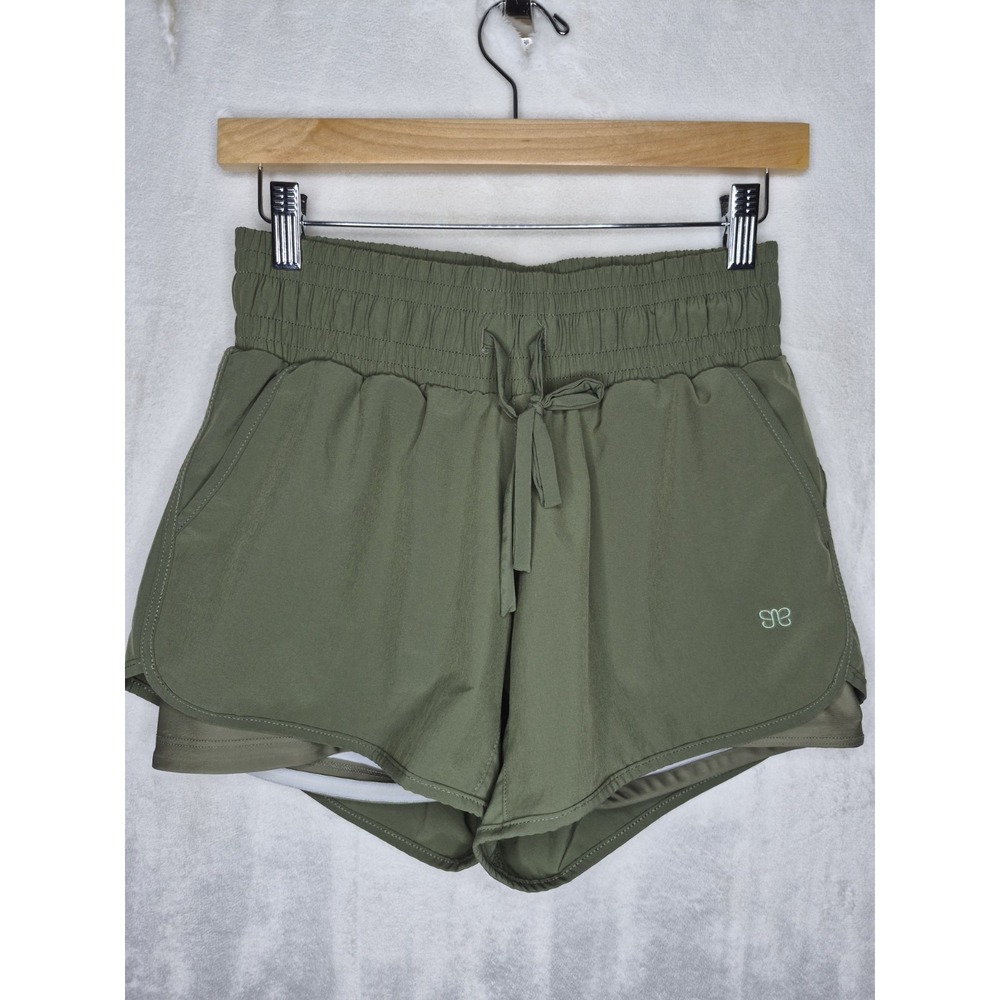 Albion Fit Womens Sage Green High Waist Lined Shorts Embroidered Logo Small